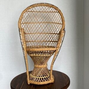 Peacock Chairs 16" Wicker Fan Back Rattan Plant Stand Boho Accent Chair Mini